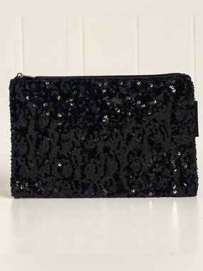 YBF Black Sequin Zip Clutch - Women's Evening Bag